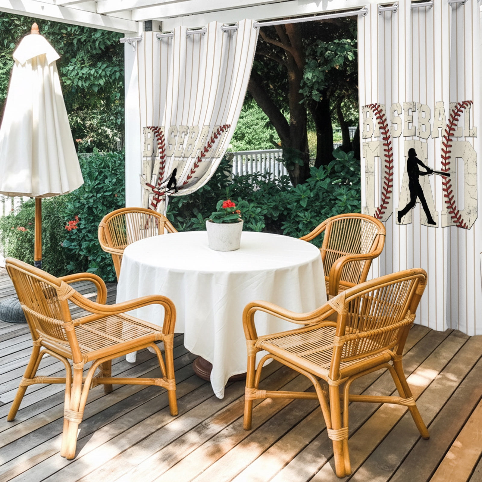 Baseball Dad Outdoor Curtains for Patio, Father's Day Strip Sport Sunshade Privacy Drapes Grommet Waterproof Outside Curtains for Porch/Cabana/Balcony 54"x 108", 1 Panel
