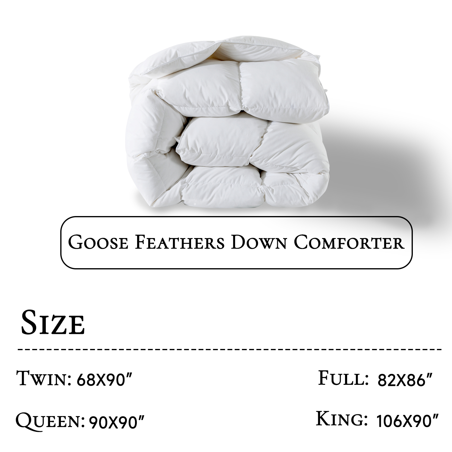BedTreat Goose Feather Down Comforter Queen Size, Luxury Hotel Bedding Comforter All Season Duvet Insert, Medium Warmth 100% Cotton Cover with Corner Tabs（90x90 inch）