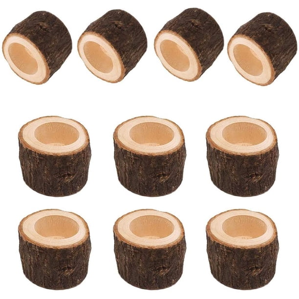 Portavelas de madera para velas de té, juego de portavelas votivas de madera rústica para centros de mesa de boda, fiesta de Navidad de Halloween, 10 piezas (2,16 ancho x 0,98 alto)