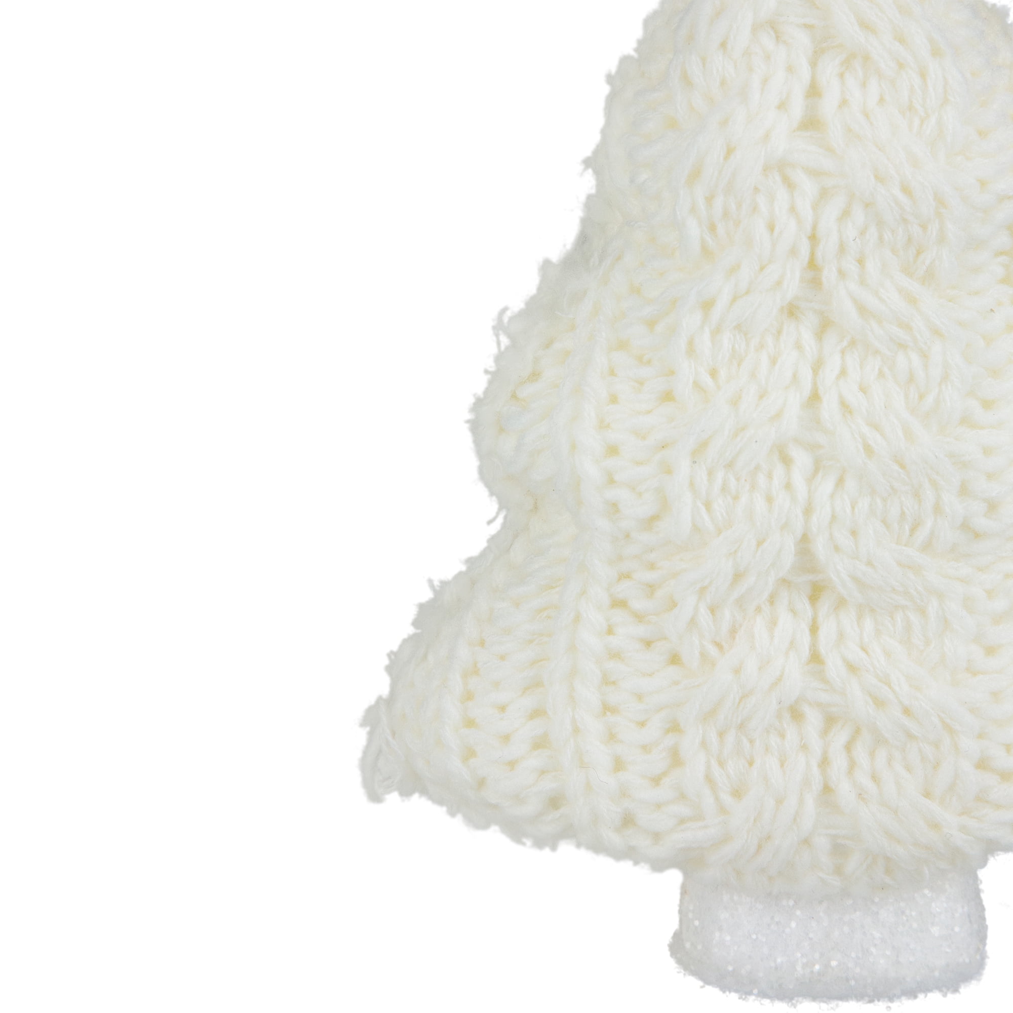 Northlight Ivory Plastic Cream Cable Knit Christmas Tree Shaped Plush Ornament, 6"