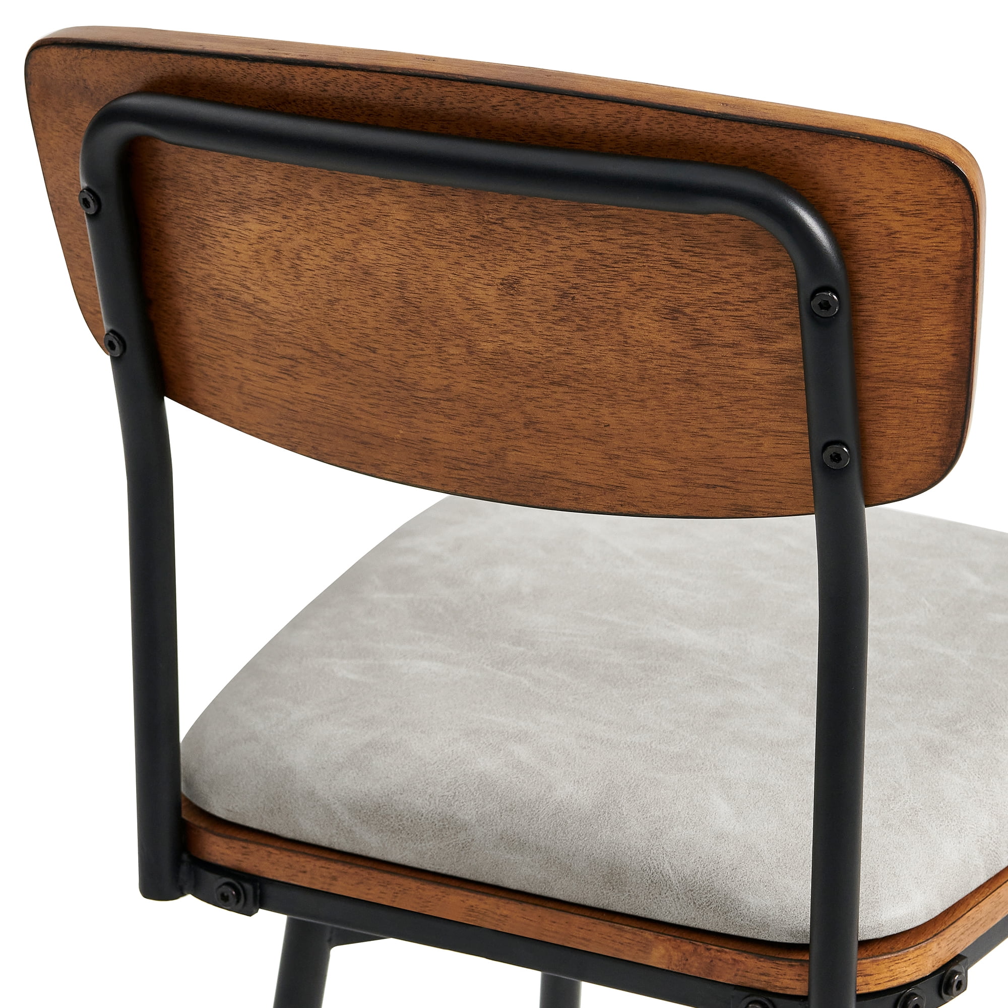 Spruce & Spring Counter Height Swivel Bar Stool with Wood Back and Metal Base Set of 3, Sand Grey, Faux Leather