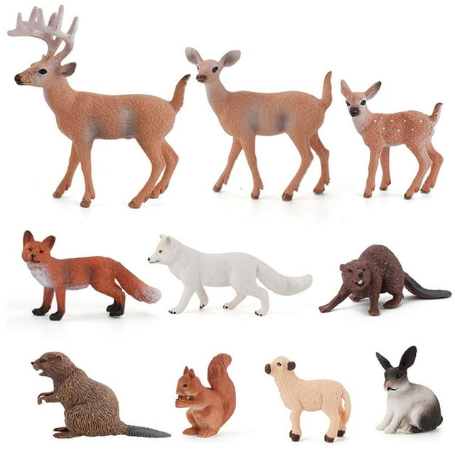 Juego de figuras de animales salvajes en miniatura, 10 piezas de figuras de animales del bosque, juguetes de aprendizaje de animales del bosque, figuras
