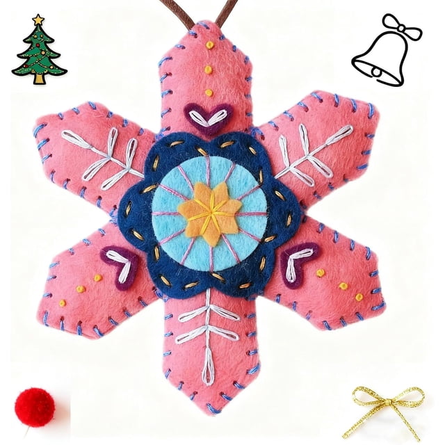 Christmas Snowflake Felt Ornament Kit, DIY Felt Tree Handmade Crafts Kit with Pre-Cut Felts & Threads for Holiday Crafts, Christmas Tree Decoration (5 PCS ),1 PCS b