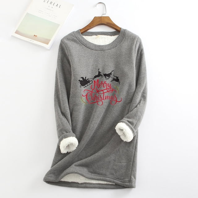 Tenues d'Hiver pour Femmes, Mode Décontractée d'Hiver, Pull à Manches Longues, Col Rond, Imprimé de Noël, sous-Couche en Peluche Chaude, Tenues de Gym pour Femmes en Liquidation