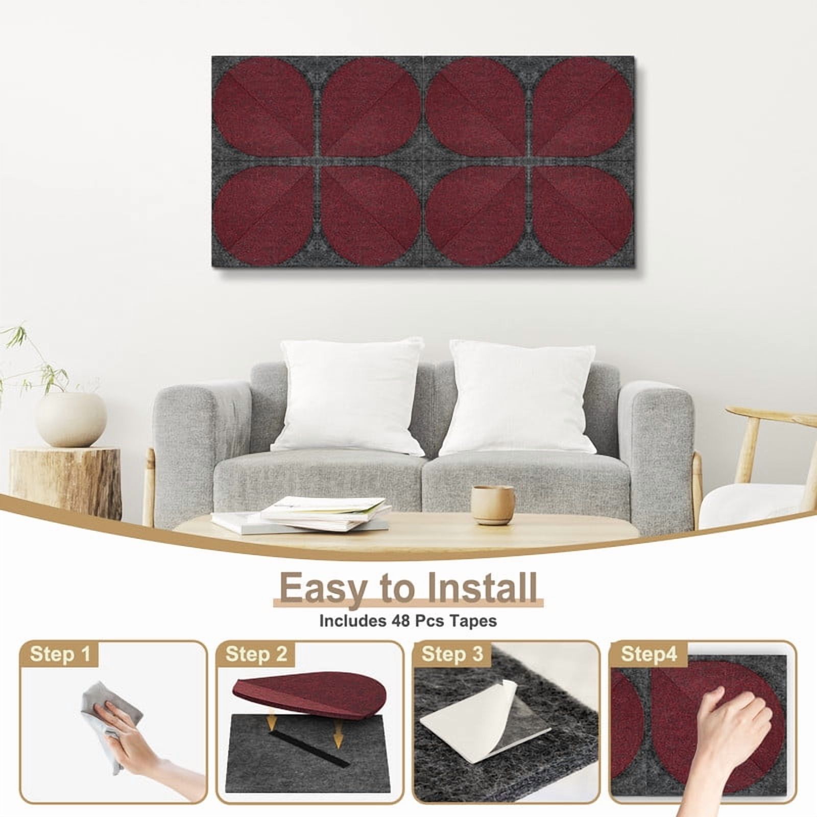 DOLLAR BOSS 8 Pcs Felt Cork Board Tiles, Felt Pin Board Notice Boards, Self Adhesive DIY Bulletin Board Four Leaf Clover Design Pin Board Wall Decor Stickers Memos Photos Display, Dark Red