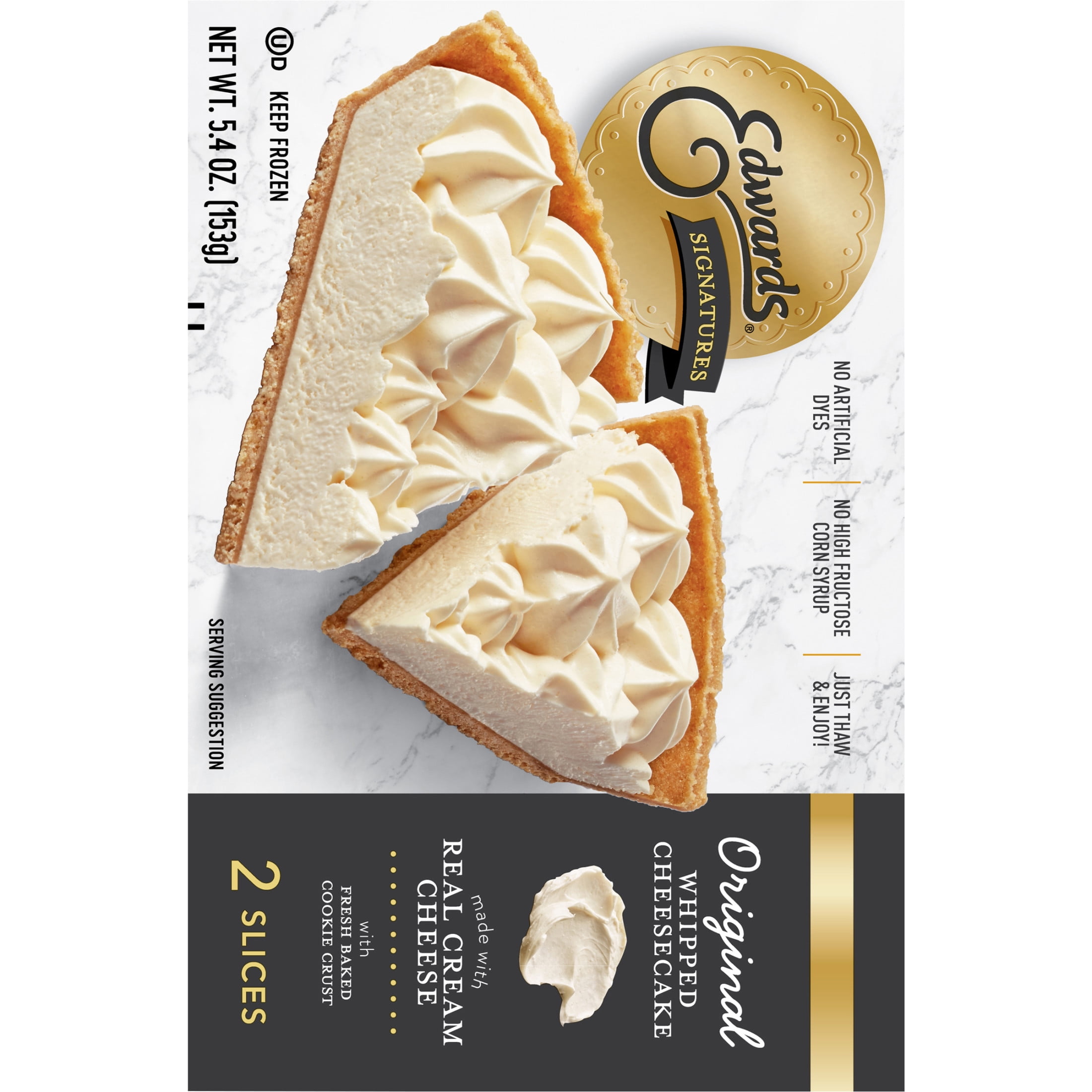 Edwards Singles Desserts Frozen Original Whipped Cheesecake Slices, 5.41 oz 2 Pack