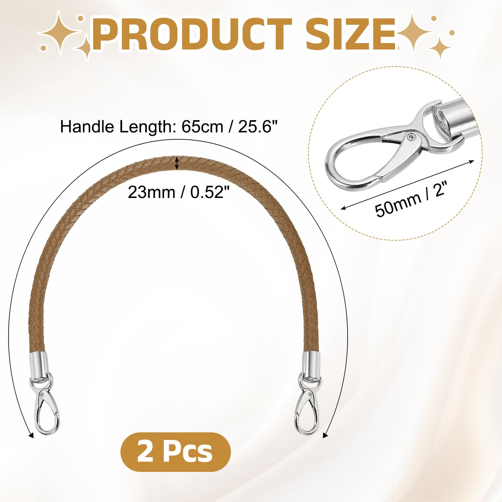 Uxcell 2 Pcs Braided Purse Strap, 65cm 25.6" PU Leather Shoulder Purse Strap for Handbag Bag Handle Replacement for DIY Making Handbag Underarm Bag, Dark Khaki (Silver Buckle)