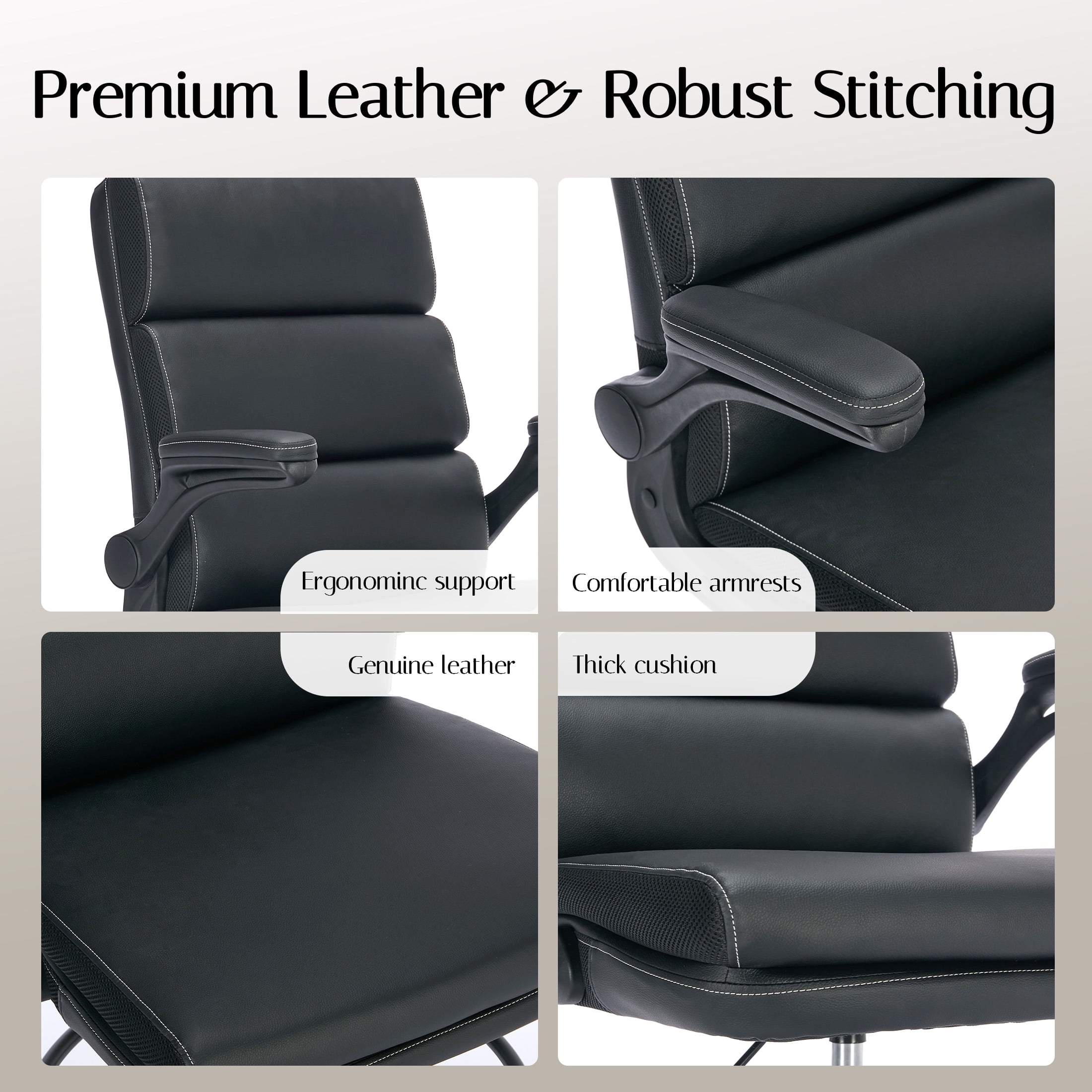 TMV Executive Leather Office Chair with Retractable Footrest - Ergonomic Reclining Desk Chair for Executive Desk, Vanity Desk & Home Office,Black
