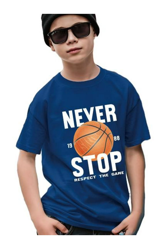 7Y-15Y Boys Tops "Never Stop Respect The Game 1988" Letter Graphics Summer Basketball Print Casual Short Sleeve T-shirts