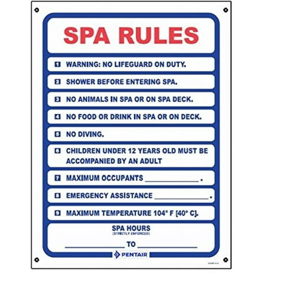 Pentair R230300 Spa Rules Pool Sign