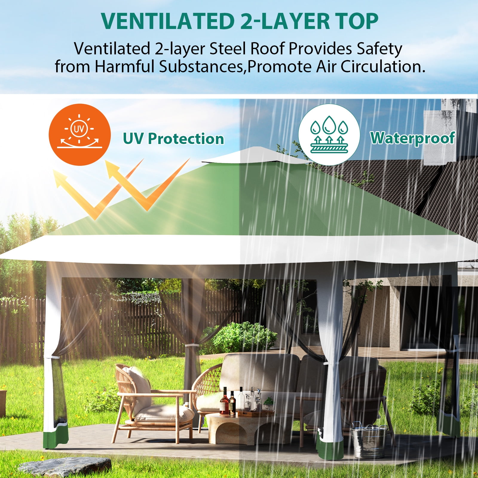 Memoryfield 12x12 ft Pop-Up Canopy Tent, Adjustable Height Instant Gazebo with Mosquito Netting & 4 Sandbags, Outdoor Party Tent for Backyard, BBQs & Events, Olive Green