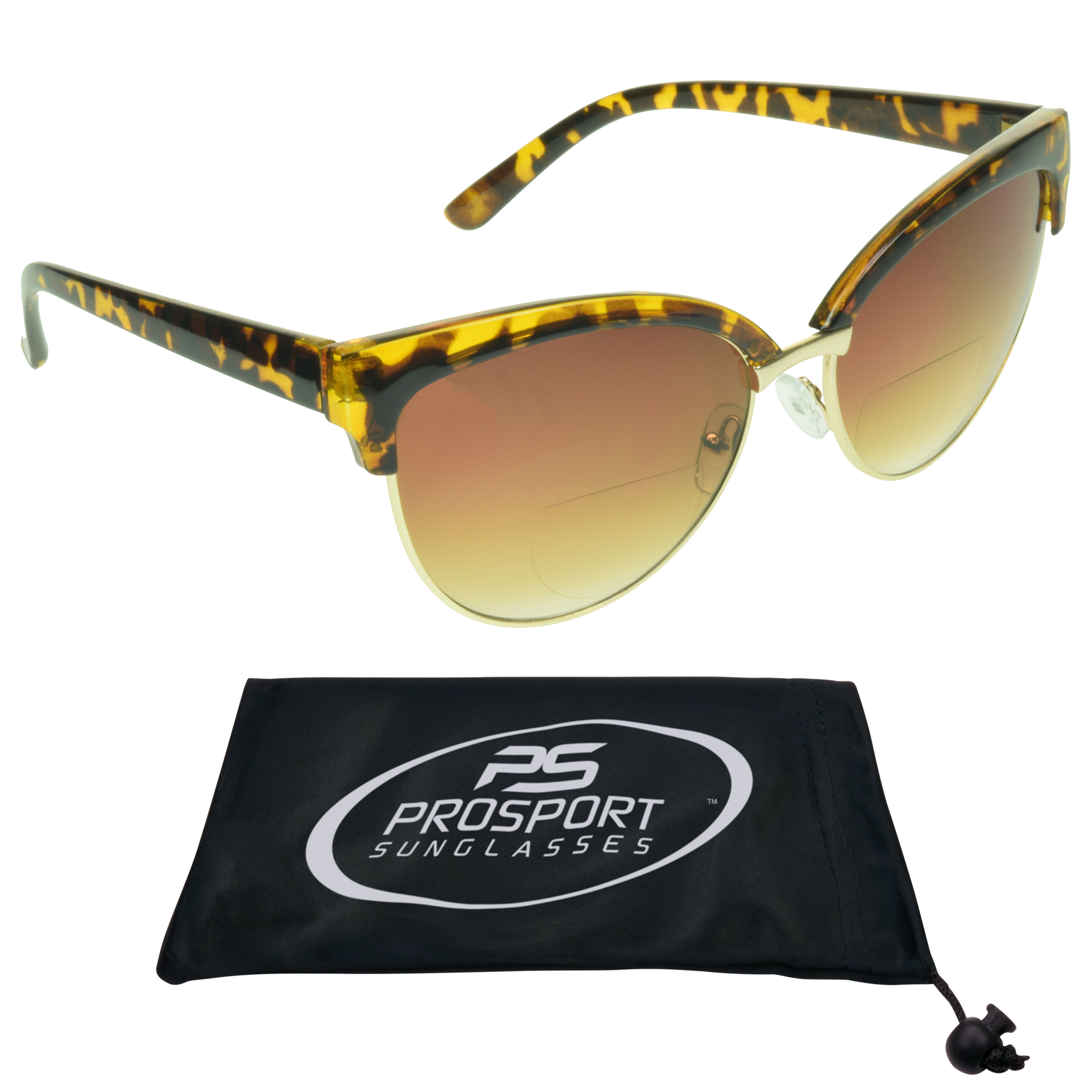 proSPORT Women Bifocal Reading Cateye Fashion Horn Rim Sunglasses Tortoise Gold Frame Brown Lens +2.75 - image 1 of 5