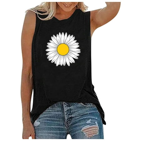 

LBECLEY Womens Vest Active Yoga Tops for Women Women s Tank Topsunflower Printed O-Neckoffice Cotton Women Pajama Set Puffer Vest Women Black S
