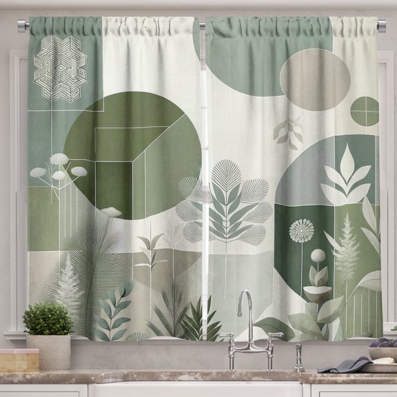 Ambesonne Monstera Kitchen Curtains, Boho Love Mid Century Art, 55"x36", Reseda Green Taupe