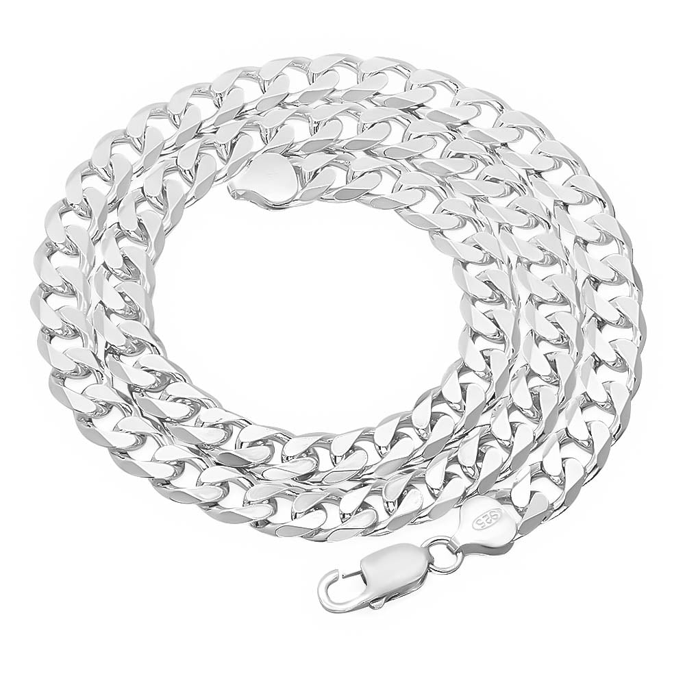 Men's 8.5mm Solid .925 Sterling Silver Flat Cuban Link Curb Chain Necklace, 24 inches
