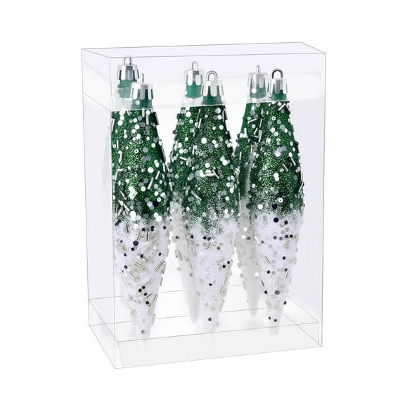 Neoyler 6 Pack Christmas Tree Ornaments with Glitter Design for Holiday Decorations Long Lasting Hanging Balls for Indoor Christmas Garland Table Centerpieces Festive Home Decor 6.7in Green