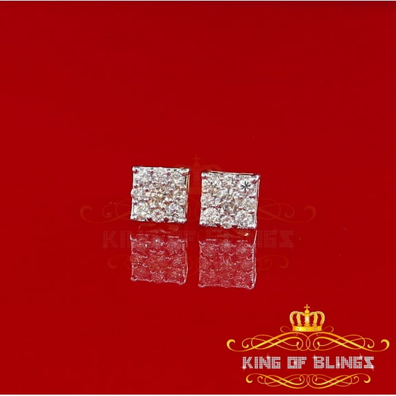 King of Bling's 10K Real Yellow Gold with 1.00CT Real Diamond Men's/Women's Stud Square Earrings