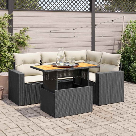 vidaXL Garden Sofa Set Black, Cream White