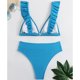 thumbnail image 4 of Traje de baño de 2 piezas para mujer, trajes de baño para mujer, bikinis sin espalda con tirantes y hebilla en la espalda de color liso para mujer, traje de baño de poliéster para mujer, 4 of 6