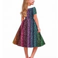 thumbnail image 3 of OGLCCG Mardi Gras Girls Retro Dress Short Sleeve A Line Twirly Dresses Trendy Printed School Party Pleated Flowy Tunic Dress 5-14 Years, 3 of 6