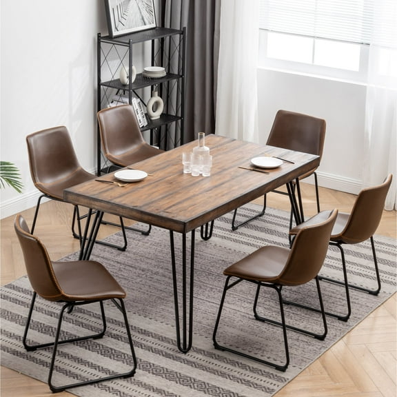 Newboti Furniture Aryven Industrial 7-Piece Dining Set, Antique Brown 74520