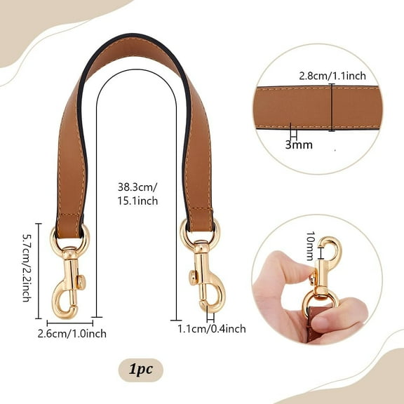 15.2 Inch Short Purse Strap 1 Inch Wide Genuine Leather Bag Strap Light Brown Bag Handles Replacement Puse Handles for Women DIY Underarm Bags Handbag Shoulder Bags