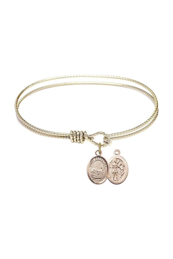 6 1/4 inch Oval Eye Hook Bangle Bracelet w/ St. Sebastian / Fishing in Gold-Filled