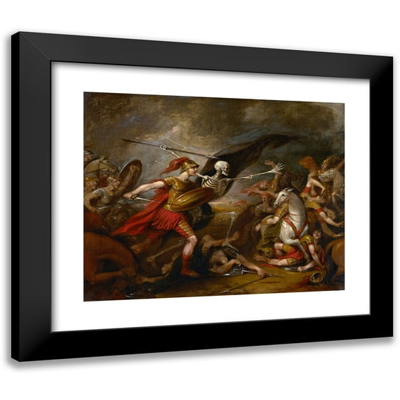 John Trumbull 14x12 Black Modern Framed Museum Art Print Titled - Joshua at the Battle of Ai - Attended By Death (1839-40)