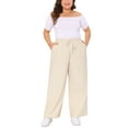 thumbnail image 2 of FAB CURVES Women's Plus Size Palazzo Pants Drawstring Elastic Waist Pockets Casual Wide Leg Trousers 1X Apricot, 2 of 6
