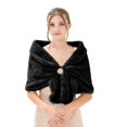 thumbnail image 4 of Women's Shawl Wrap Stole with Pearl Rhinestone Brooch Pin, Bridal Long Shrug Cape Winter Warm Scarf Wrap for Wedding Party, 4 of 7