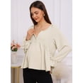 thumbnail image 3 of DARING DIVA Women's Maternity Empire Waist Babydoll Lantern Sleeve Blouse S Beige, 3 of 8