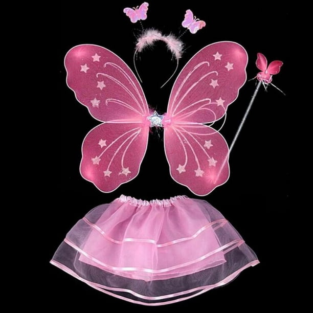 Fairy Butterfly Wings Costumes, 4Pcs Girls Princess Fairy Costume Set with  Wings, Tutu, Wand and Headband Set,Halloween Costume Fairy Shawl Festival  Rave Dress for Party Cosplay,pink - Walmart.com