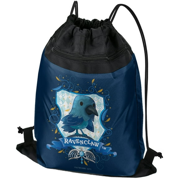 Harry Potter Watercolor Ravenclaw Crest Drawstring Backpack Sports Bag Sackpack 17" x 13", Perfect for Gym, Yoga or Practice