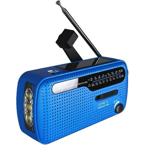 FM/AM(MW)/SW Portable Radio,Hand Crank/Battery and Mains/Solar Transistor Radio Station,w/3-LED Flashlight