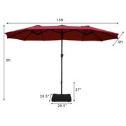 Patiojoy 15Ft Outdoor Double-Sided Patio Umbrella Parasol with Base