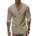 thumbnail image 6 of Dianli Shirts for Men Linen Stand-up Collar Button-up Long Sleeve Shirt Solid Color Cotton Linen Breathable Relaxed-Fit Office Travel Layering Top Breathable Lightweight, 6 of 9