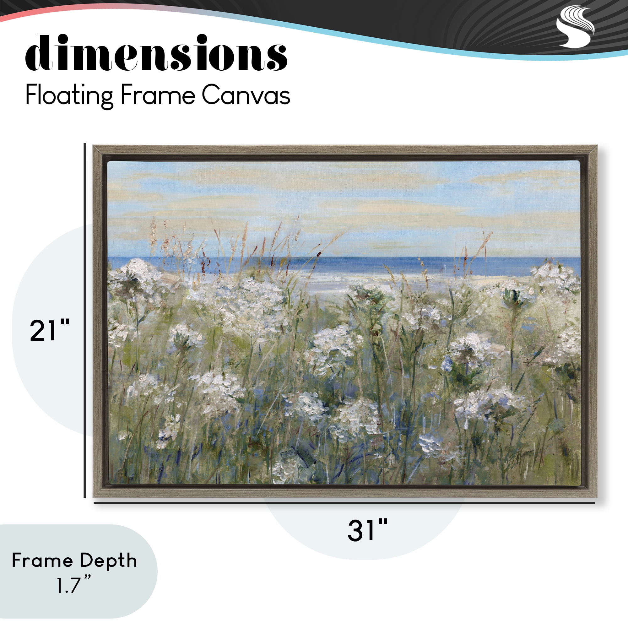Stupell Industries Impressionist Seaside Meadow Brown Framed Floater Canvas Wall Art, design by Sally Swatland