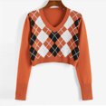 thumbnail image 2 of Sweaters for women Fashion Women's Argyle Pattern Long Sleeve England Style Sweaters Ladies Top christmas sweater women, 2 of 3