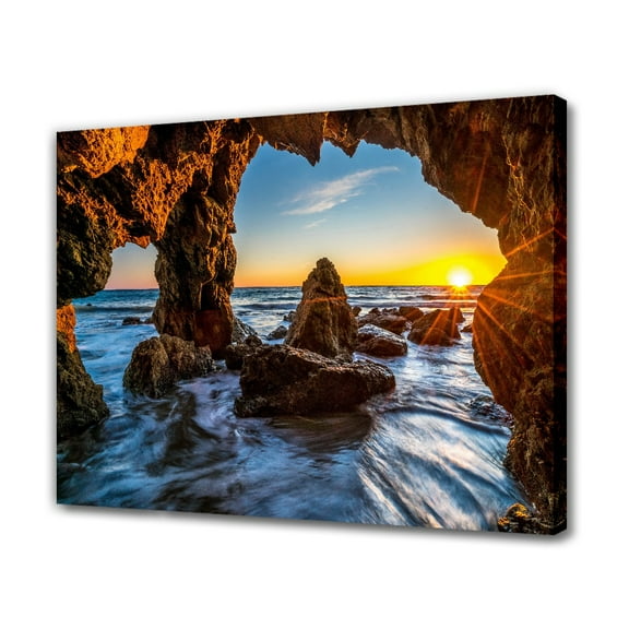 Sea Cave Backdrop Sunrise Ocean Water Waves Wonderland Canvas Poster Bedroom Decor Sports Landscape Office Room Decor Gift,Frame-style,12x18inch(30x45cm)