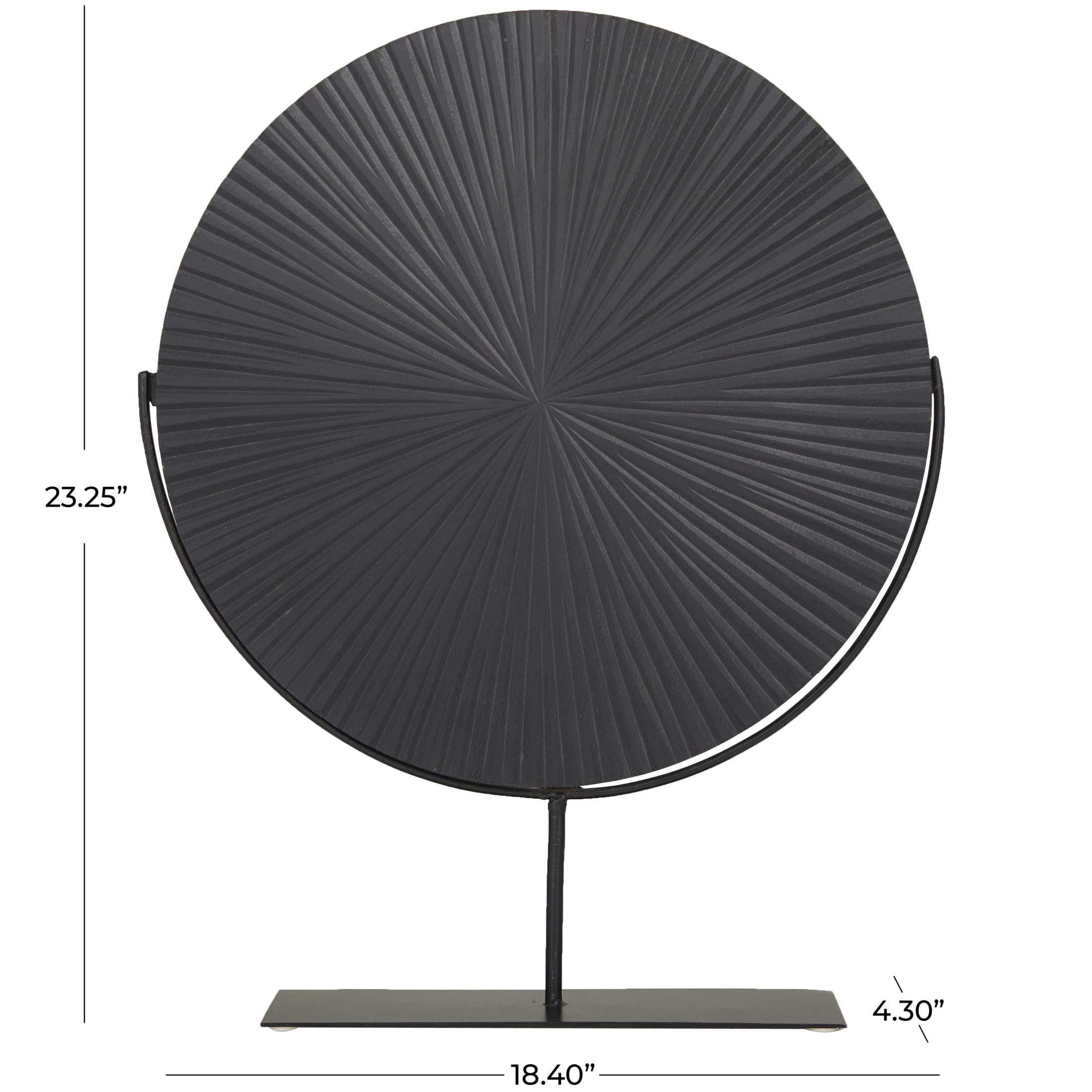 18" x 23" Black Wooden Textured Round Disk Starburst Sculpture with Stand, by CosmoLiving by Cosmopolitan