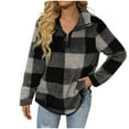 thumbnail image 5 of WMTBSRSW Womens Fashion Sweatshirts Plaid Stand Collar Sherpa Sweatshirts Half Zip Fuzzy Fleece Pullover Casual Loose Fluffy Outerwear Black Medium, 5 of 7