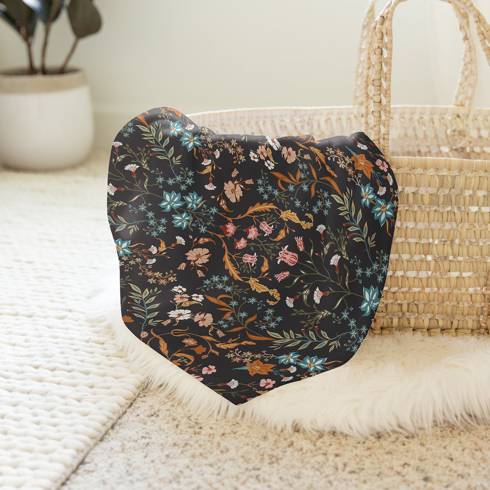 Sweet Jojo Designs Boho Floral Wildflower Black and Orange Girl Swaddle Blanket