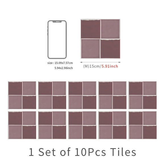 Zhuge European style ceramic tile with pink thick crystal film waterproof and stain resistant kitchen and bathroom square self-adhesive wall stickers for home decoration -10 pieces