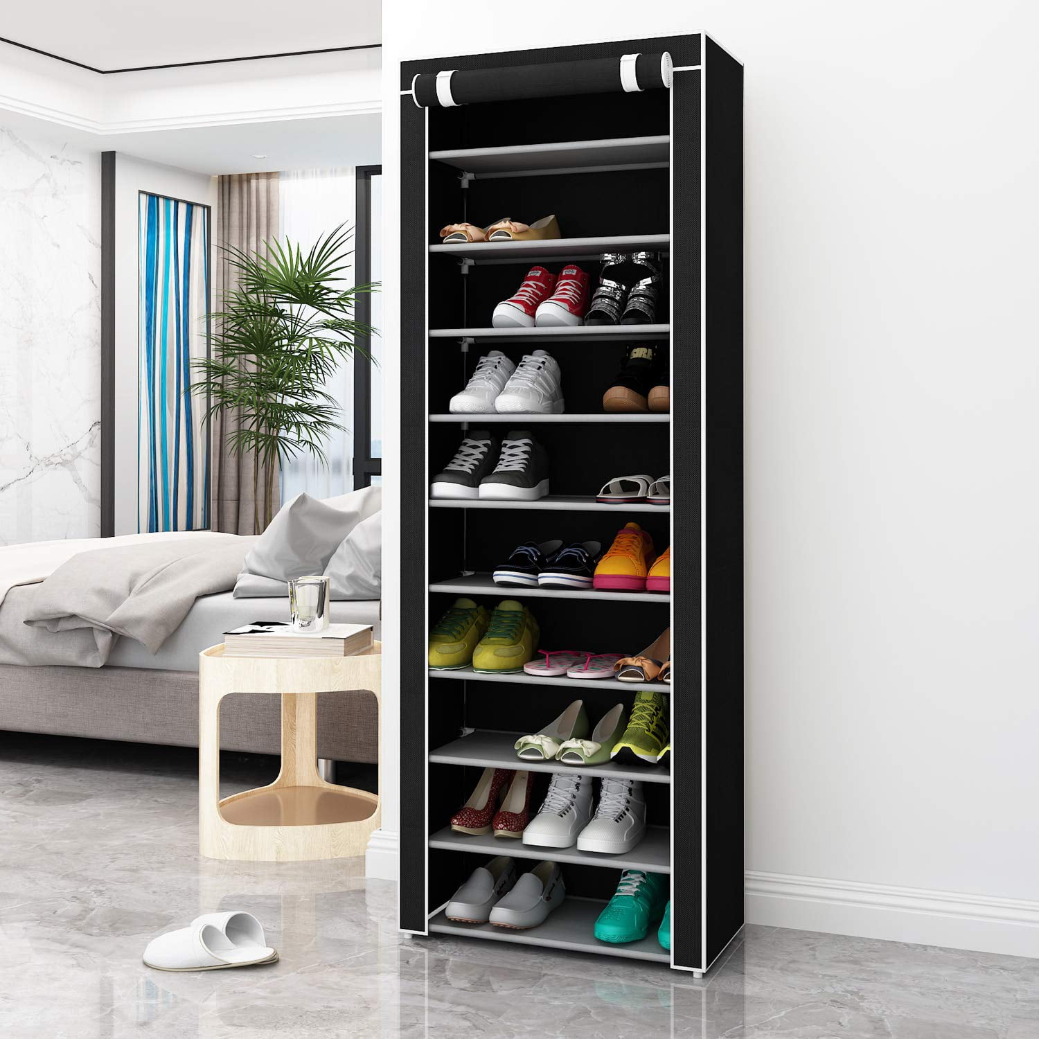 10 Tiers 9 Lattices Shoe Rack Shelf Storage Closet Organizer Cabinet With Cover