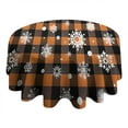 thumbnail image 4 of Orange and Black Plaid Christmas Snowflake Pattern Round Tablecloth 60"x60",Wrinkle Wipeable Table Cloth for Kitchen Dining Room Picnic Patio Party, 4 of 6