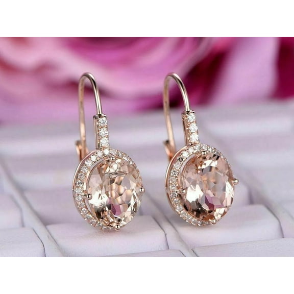 4TCW Lab-Created Morganite & Diamond Drop/Dangle Earrings in 14K Rose Gold Plated