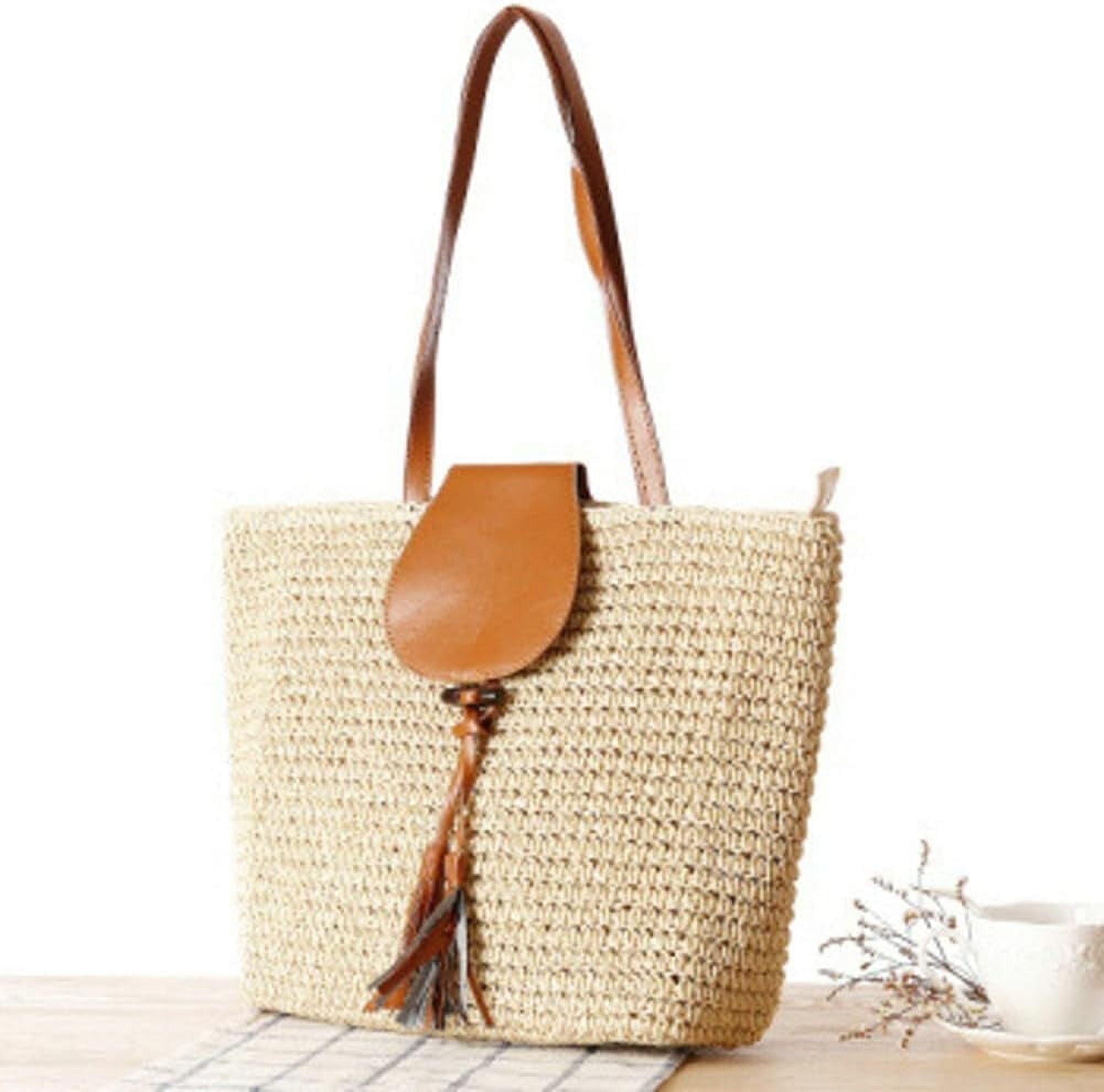 Summer Straw Shoulder Bags for Women Large Woven Tote Purse Casual Beach Vacation Top Handle Handbags with Tassel