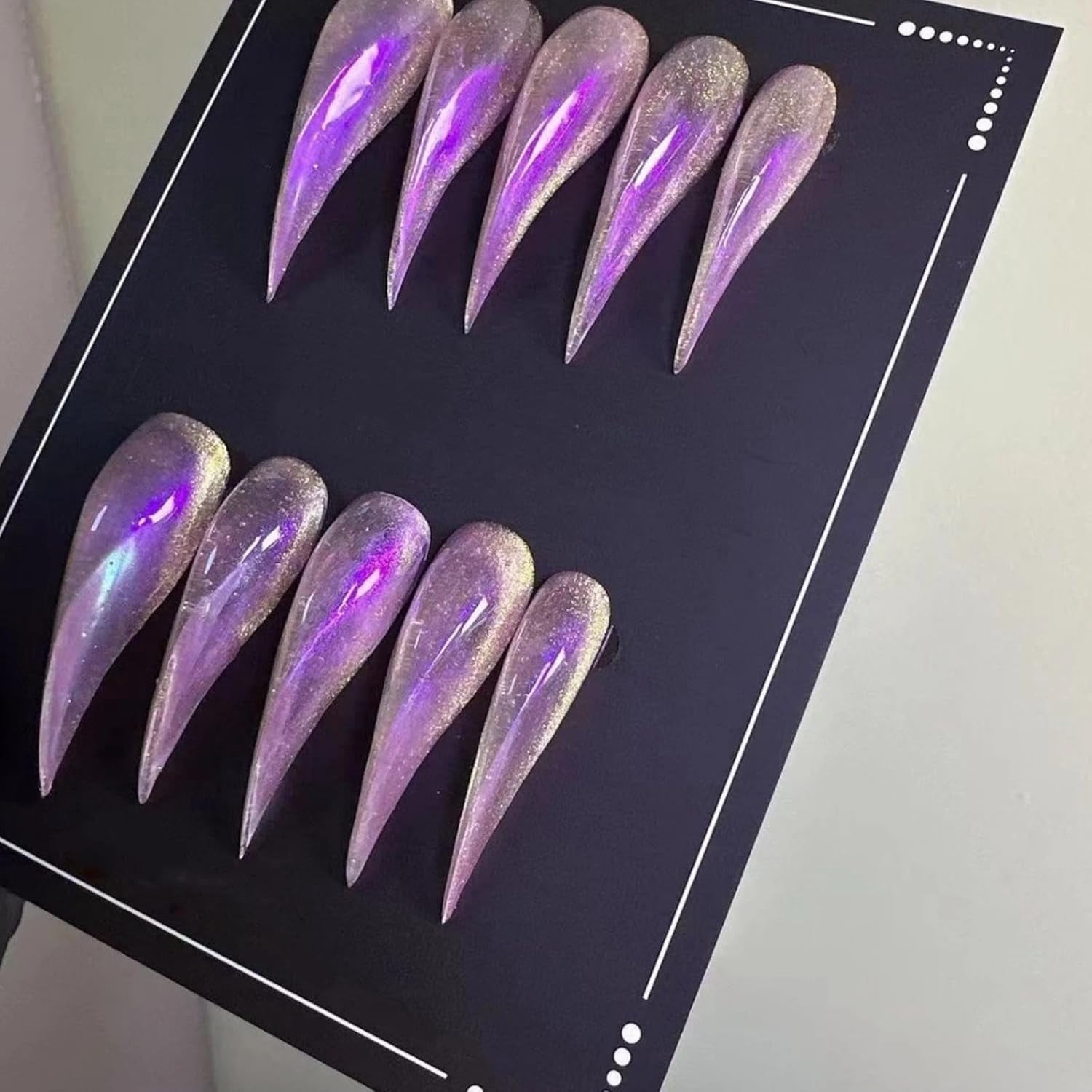 Cat Claw Press on Nails Handmade Stiletto Purple Long Cat Eye Reusable Cute Thick Acrylic Press on Nails Cat Dragon Eagle Claw False Nail with Y2K Style Design Glossy Glue on Nail