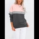 thumbnail image 3 of Sudadera Informal de Larga con Bloques de Color para Mujer, Cuello Redondo, Corte Holgado y Bolsillos. Rosa Negro M, 3 of 6