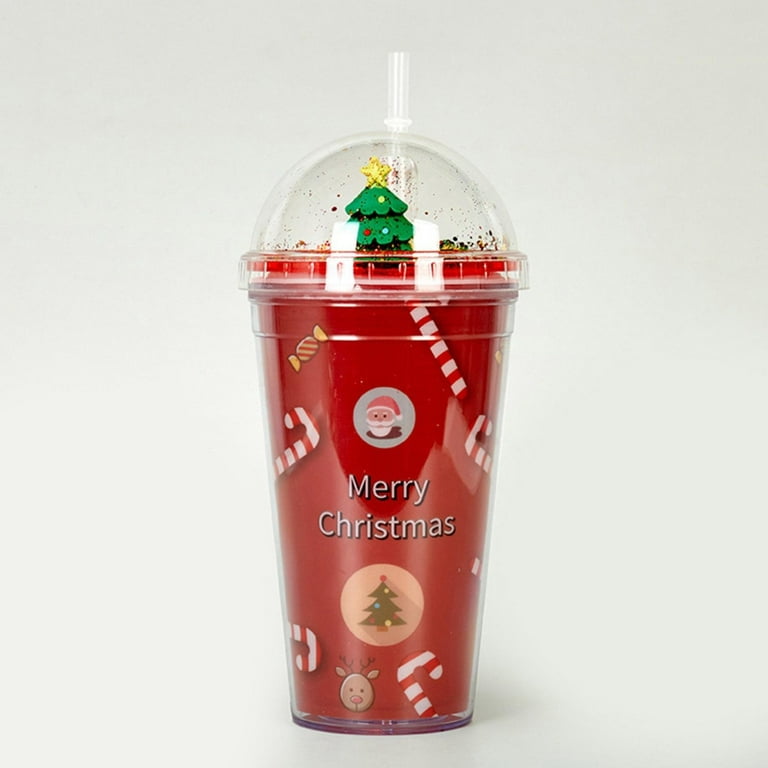 SunSunrise Christmas Straw Cup Festive Reusable PP Solid Color Drinking  Tumbler with Lid for Home 